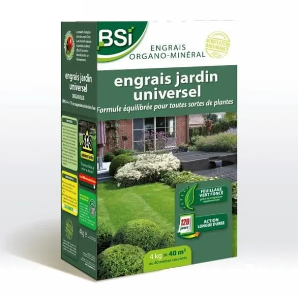BSI - Organisk gødning - Universal - Til flere planter - Græsplæne, køkkenhave, blomster og andet - Langtidsvirkende - 4 kg - 40 m²