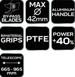 Bypass beskæresaks 665 mm, rækkevidde op til 42 mm, gear, teleskophåndtag