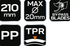 Bypass beskæresaks 210 mm, rækkevidde op til 20 mm, materiale: PP, TPR gummibelagt håndtag