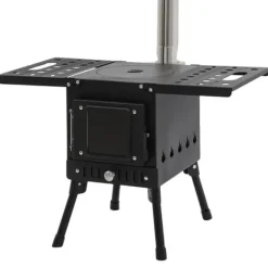 Campingkomfur, Højkulstofstål, Sammenklappeligt Design,sort