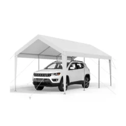 Carport Biloverdækning 10 x 20 FT, Kraftig Bærbar Biloverdækningstelt, Hvid Farve, Modstandsdygtig Mod Vejrforhold