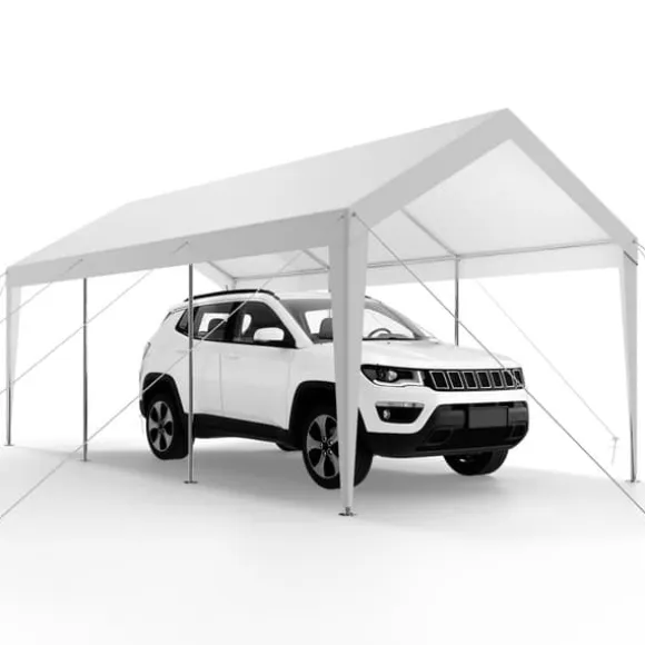 Carport Biloverdækning 10 x 20 FT, Kraftig Bærbar Biloverdækningstelt, Hvid Farve, Modstandsdygtig Mod Vejrforhold