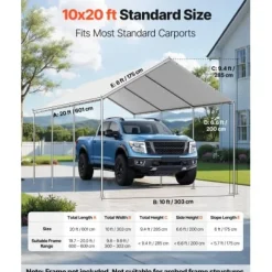 Carport erstatningsoverdækning 6x3,43x2,87 m grå, vandtæt, PE-materiale