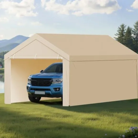 Carport erstatningsoverdækning 6,09x3,05x2,87 m beige, vandtæt, PE-materiale
