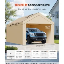 Carport erstatningsoverdækning 6,09x3,05x2,87 m beige, vandtæt, PE-materiale