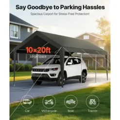 Carport Overdækning 3,5 x 6,5 m, Kraftigt Bærbart Biloverdækningstelt, Grå Farve