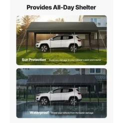 Carport Overdækning 3,5 x 6,5 m, Kraftigt Bærbart Biloverdækningstelt, Grå Farve