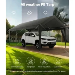 Carport Overdækning 3,5 x 6,5 m, Kraftigt Bærbart Biloverdækningstelt, Grå Farve