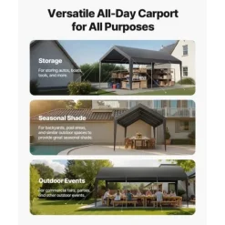 Carport Overdækning 3,5 x 6,5 m, Kraftigt Bærbart Biloverdækningstelt, Grå Farve