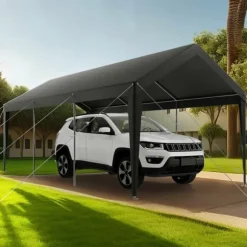 Carport Overdækning 3,5 x 6,5 m, Kraftigt Bærbart Biloverdækningstelt, Grå Farve