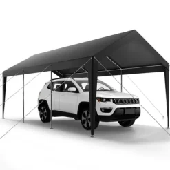 Carport Overdækning 3,5 x 6,5 m, Kraftigt Bærbart Biloverdækningstelt, Grå Farve