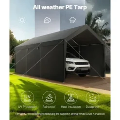 Carport Overdækning 3,5x6,5 m, Kraftig Overdækning, Sidevægge, Grå Farve