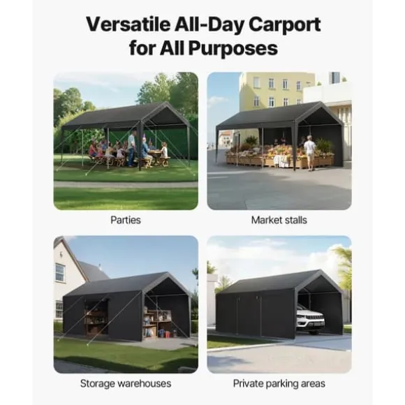 Carport Overdækning 3,5x6,5 m, Kraftig Overdækning, med Sidevægge i Hvid Farve