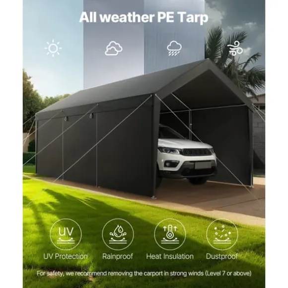 Carport Overdækning 3,5x6,5 m, Kraftig Overdækning, med Sidevægge i Hvid Farve