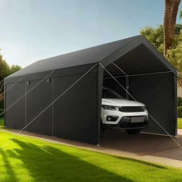 Carport Overdækning 3,5x6,5 m, Kraftig Overdækning, med Sidevægge i Hvid Farve