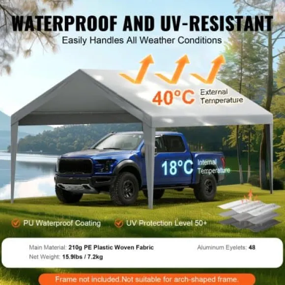 Carport udskiftningsoverdækning, 610x364x95 cm, grå, vandtæt
