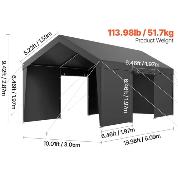 Carport, UV-bestandig, Vandtæt,10x20ft