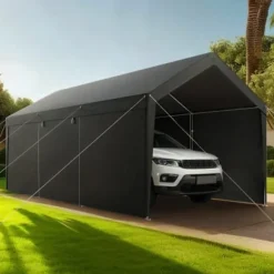Carport, 305x609x287 cm, Grå, Kraftig udendørs ly
