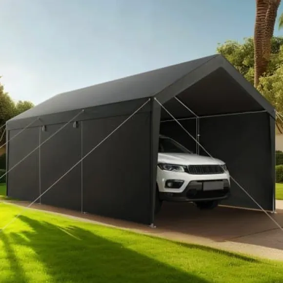 Carport, 305x609x287 cm, Grå, Kraftig udendørs ly