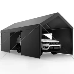 Carport, 365x609x302 cm, Grå, Stålramme