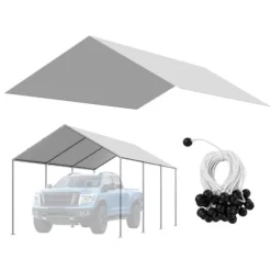 Carport-udskiftningspresenning - Garagepresenning - 3 x 6 m - UV-resistent - Vandtæt - Kraftigt Overtræk - Med Kugleelastikker - Uden Ramme - Grå