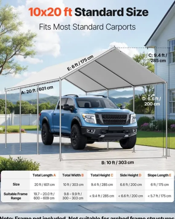 Carport-udskiftningspresenning - Garagepresenning - 3 x 6 m - UV-resistent - Vandtæt - Kraftigt Overtræk - Med Kugleelastikker - Uden Ramme - Grå