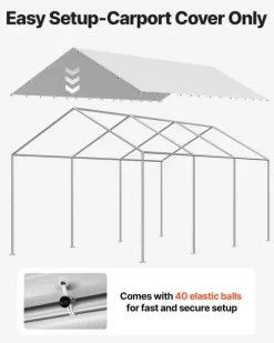 Carport-udskiftningspresenning - Garagepresenning - 3 x 6 m - UV-resistent - Vandtæt - Kraftigt Overtræk - Med Kugleelastikker - Uden Ramme - Grå