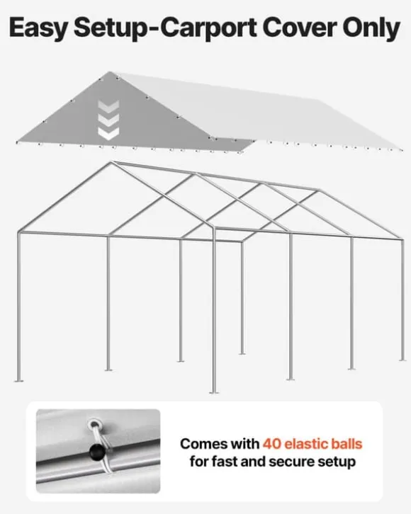 Carport-udskiftningspresenning - Garagepresenning - 3 x 6 m - UV-resistent - Vandtæt - Kraftigt Overtræk - Med Kugleelastikker - Uden Ramme - Grå