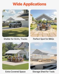 Carport-udskiftningspresenning - Garagepresenning - 3 x 6 m - UV-resistent - Vandtæt - Kraftigt Overtræk - Med Kugleelastikker - Uden Ramme - Grå
