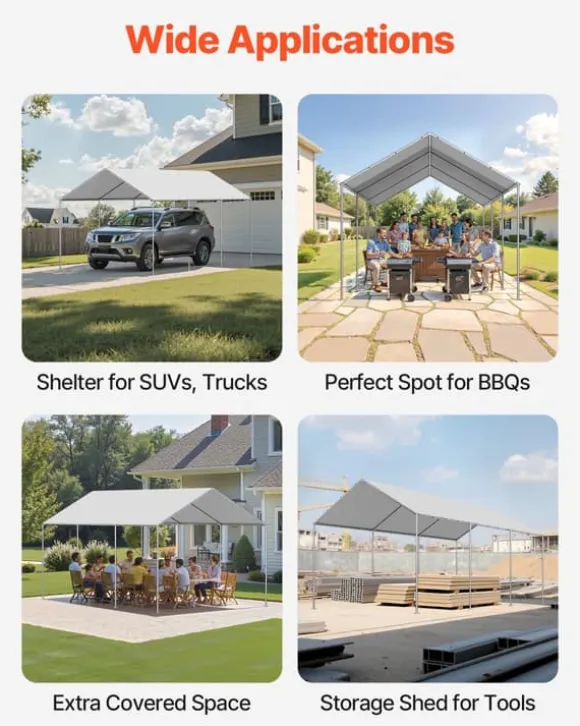 Carport-udskiftningspresenning - Garagepresenning - 3 x 6 m - UV-resistent - Vandtæt - Kraftigt Overtræk - Med Kugleelastikker - Uden Ramme - Grå
