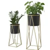 [casa.pro]® Plantestativ sæt - 2 stk. - med indbyggede krukker - 47x21,5cm - 71x26,5cm - metal / messing-sort