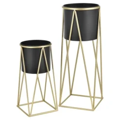 [casa.pro]® Plantestativ sæt - 2 stk. - med indbyggede krukker - 47x21,5cm - 71x26,5cm - metal / messing-sort