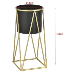 [casa.pro]® Plantestativ sæt - 2 stk. - med indbyggede krukker - 47x21,5cm - 71x26,5cm - metal / messing-sort