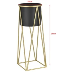 [casa.pro]® Plantestativ sæt - 2 stk. - med indbyggede krukker - 47x21,5cm - 71x26,5cm - metal / messing-sort