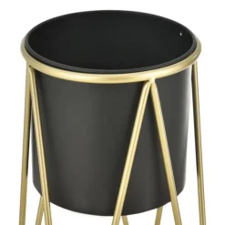 [casa.pro]® Plantestativ sæt - 2 stk. - med indbyggede krukker - 47x21,5cm - 71x26,5cm - metal / messing-sort