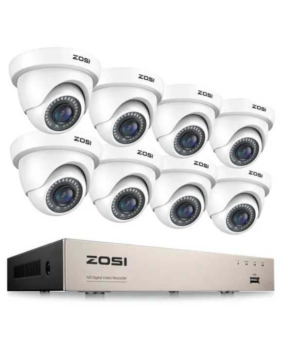 CCTV Sikkerhedskamera System, 8 Kanal HD 1080P, Vandtæt IR Filter, Hvid Kamera, Ingen