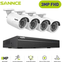 CCTV Sikkerhedssystem, 3MP Opløsning, Nem PoE Opsætning,4stk 0TB