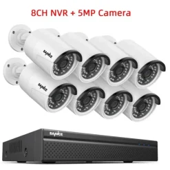 CCTV Sikkerhedssystem, 5MP/3MP Opløsning, IP66 Vandtæt, 8PCS 5MP, Ingen