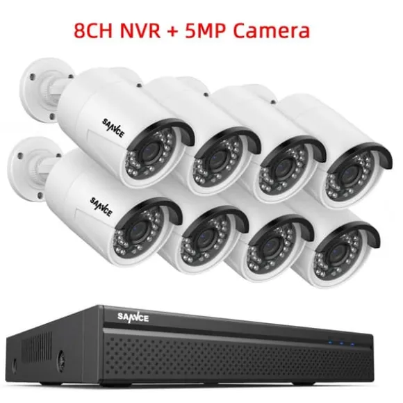 CCTV Sikkerhedssystem, 5MP/3MP Opløsning, IP66 Vandtæt, 8PCS 5MP, Ingen