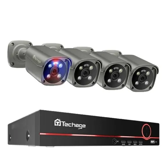 CCTV Videoovervågning, To-vejs lyd, Smart AI Ansigtsgenkendelse, Ingen, 8CH 4 stk 8MP kamera