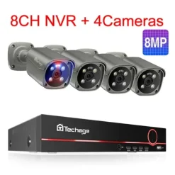 CCTV Videoovervågning, To-vejs lyd, Smart AI Ansigtsgenkendelse, Ingen, 8CH 4 stk 8MP kamera