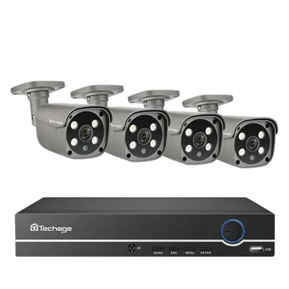 CCTV Videoovervågning, To-vejs lyd, Smart AI Ansigtsgenkendelse, 2T, 8CH 4 stk 5MP kamera