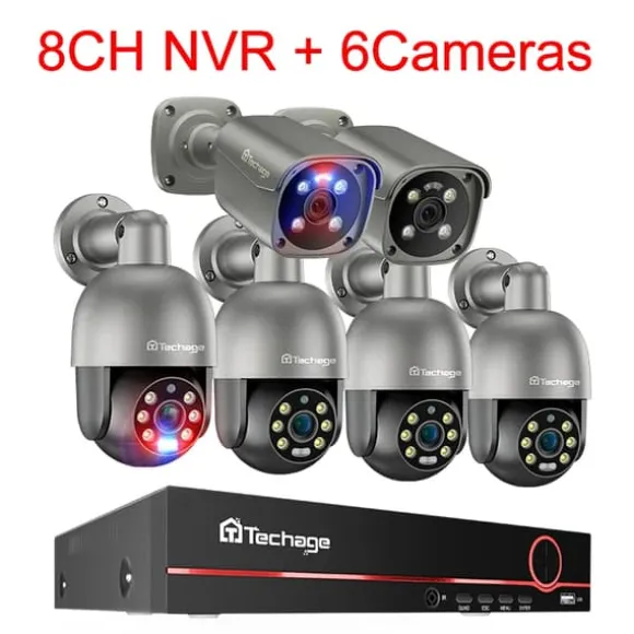 CCTV-system, 8MP opløsning, tovejskommunikation,8CH NVR 6 Kamera A, 1T