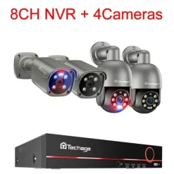 CCTV-system, 8MP opløsning, tovejskommunikation,1T, 8CH NVR 4 Kamera