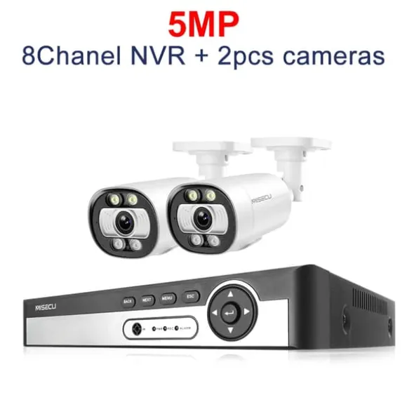 8CH NVR Sikkerhedskamera System, 4K Opløsning, AI Menneske Detektion,3T (udendørs sport), 8CH NVR 2STK KAMERA 5MP