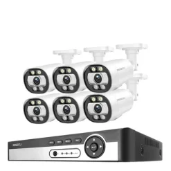 8CH NVR Sikkerhedskamera System, 4K Opløsning, AI Menneske Detektion,8CH NVR 6PCS KAMERA 5MP, 3T (udendørs sport)