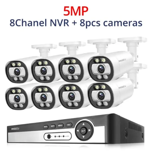 8CH NVR Sikkerhedskamera System, 4K Opløsning, AI Menneske Detektion,1T, 8CH NVR 8PCS KAMERA 5MP