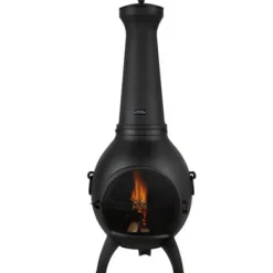 Chiminea, Kugleformet udendørs pejs, 52x50x130 cm, Sort, Aluminium