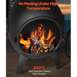 Chiminea, Kugleformet udendørs pejs, 52x50x130 cm, Sort, Aluminium