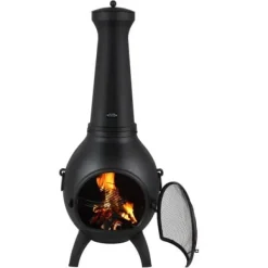 Chiminea, Kugleformet udendørs brændefyret ildsted, 43x42x112 cm, Sort